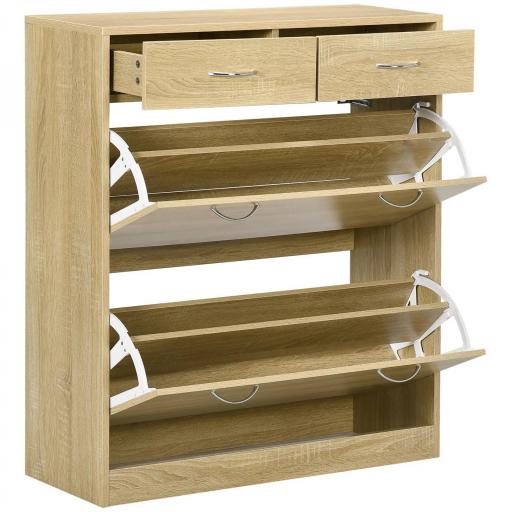 Mueble Zapatero Estrecho Armario de Zapatos con 2 Cajones Abatibles para 12 Pares de Zapatos 80x30x91,5 cm Roble [9]