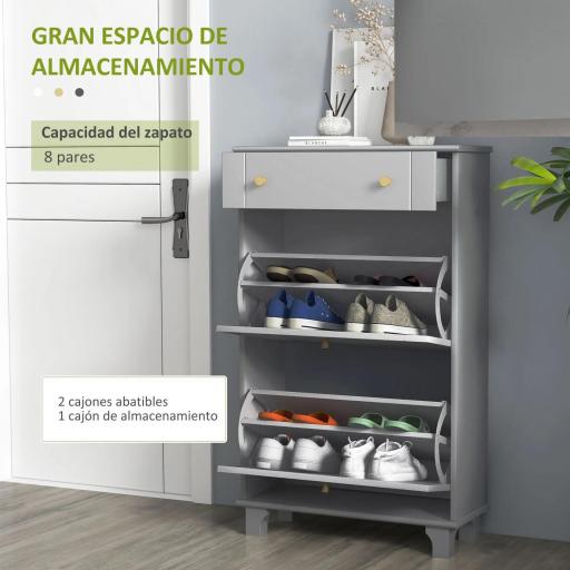 Mueble Zapatero Estrecho con 2 Puertas Abatibles y 1 Cajón para 8 Pares de Zapatos 60x23,5x98,5 cm Gris [5]