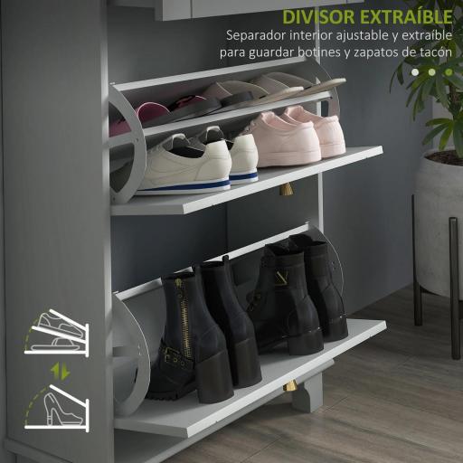Mueble Zapatero Estrecho con 2 Puertas Abatibles y 1 Cajón para 8 Pares de Zapatos 60x23,5x98,5 cm Gris [6]