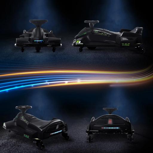  Go Kart Eléctrico para Niños 8-12 Años Velocidad 3-8 km/h con Luces y Música, Negro [1]