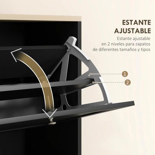 Mueble Zapatero Moderno con 3 Cajones Abatibles y Estantes Ajustables para 18 Pares de Zapatos 60x23,5x115 cm Negro [4]