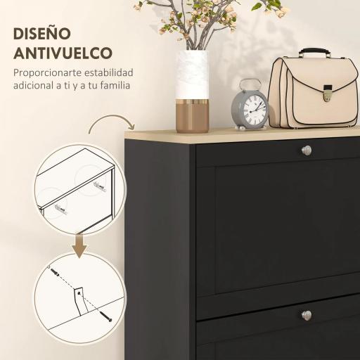 Mueble Zapatero Moderno con 3 Cajones Abatibles y Estantes Ajustables para 18 Pares de Zapatos 60x23,5x115 cm Negro [3]