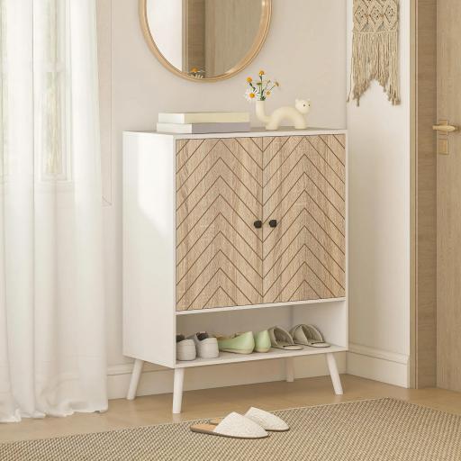 Zapatero Entrada Recibidor con Estantes Ajustables Compartimento Abierto para 15 Pares de Zapatos Blanco y Natural