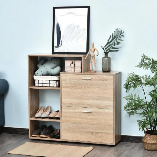 Zapatero de Madera con Estantería y Cubos Armario para Zapatos de Entrada Pasillo 101.5x25.5x98cm