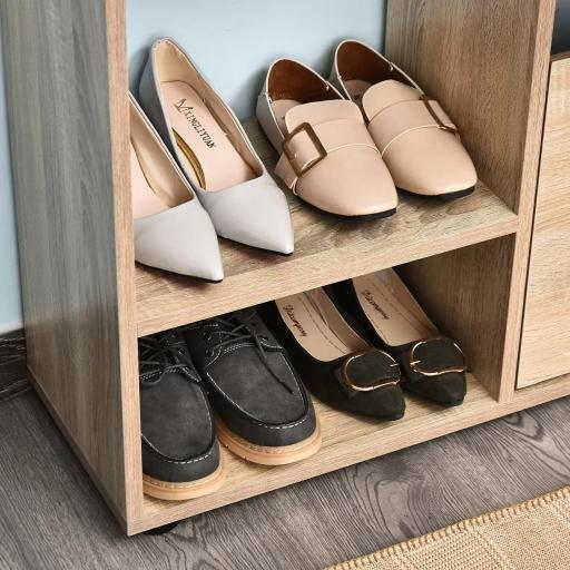 Zapatero de Madera con Estantería y Cubos Armario para Zapatos de Entrada Pasillo 101.5x25.5x98cm [4]