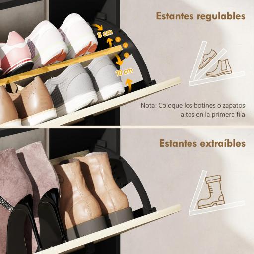 Zapatero Estrecho con 2 Puertas 3 Estantes Laterales y Estantes Ajustables para 15 Pares de Zapatos Natural y Negro [1]