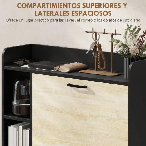 Zapatero Estrecho con 2 Puertas 3 Estantes Laterales y Estantes Ajustables para 15 Pares de Zapatos Natural y Negro [3]