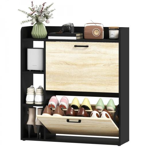 Zapatero Estrecho con 2 Puertas 3 Estantes Laterales y Estantes Ajustables para 15 Pares de Zapatos Natural y Negro [8]