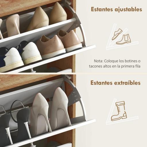 Zapatero Estrecho con 2 Puertas Estantes Ajustables para 12 Pares de Zapatos 60x24,5x75,5 cm Natural y Blanco [3]