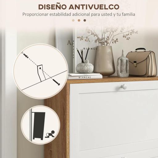 Zapatero Estrecho con 2 Puertas Estantes Ajustables para 12 Pares de Zapatos 60x24,5x75,5 cm Natural y Blanco [5]