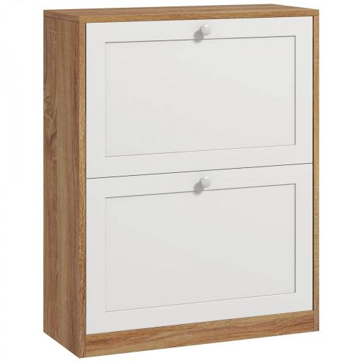 Zapatero Estrecho con 2 Puertas Estantes Ajustables para 12 Pares de Zapatos 60x24,5x75,5 cm Natural y Blanco [8]