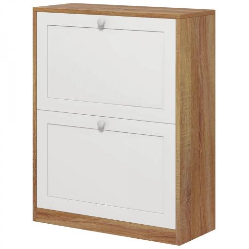 Zapatero Estrecho con 2 Puertas Estantes Ajustables para 12 Pares de Zapatos 60x24,5x75,5 cm Natural y Blanco [9]