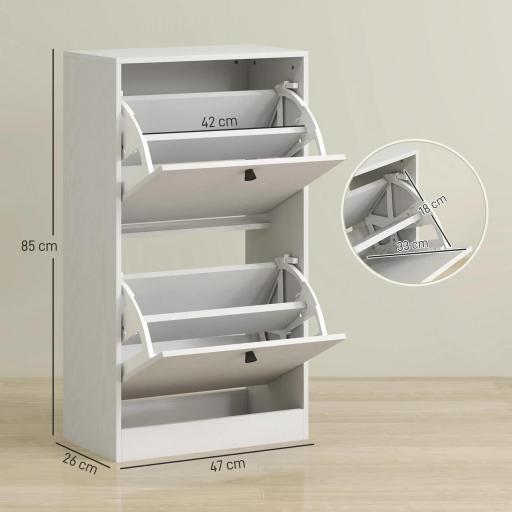 Zapatero con 2 Cajones Abatibles Estantes Ajustables para Pasillos y Espacios Pequeños 47x26x85 cm Blanco Veteado [1]