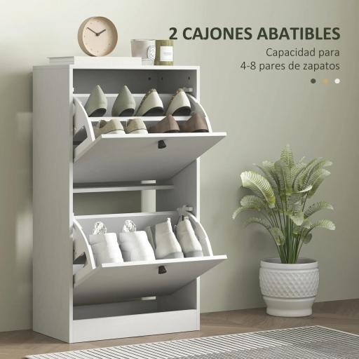 Zapatero con 2 Cajones Abatibles Estantes Ajustables para Pasillos y Espacios Pequeños 47x26x85 cm Blanco Veteado [5]