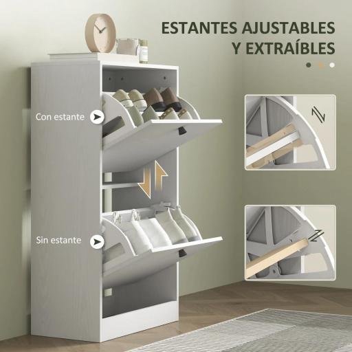 Zapatero con 2 Cajones Abatibles Estantes Ajustables para Pasillos y Espacios Pequeños 47x26x85 cm Blanco Veteado [4]