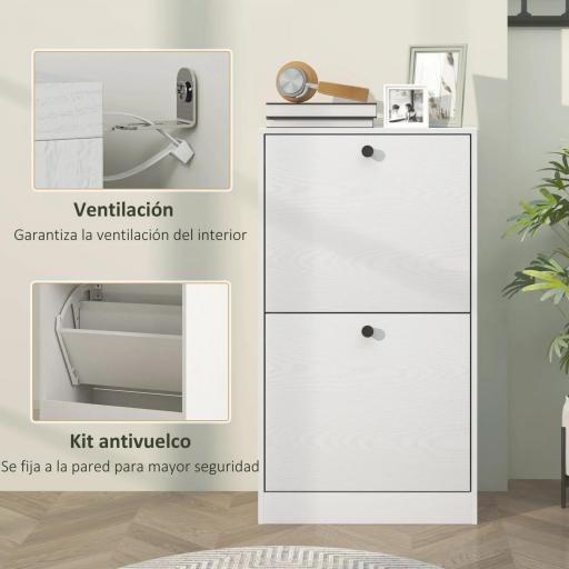 Zapatero con 2 Cajones Abatibles Estantes Ajustables para Pasillos y Espacios Pequeños 47x26x85 cm Blanco Veteado [2]