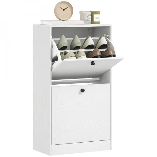 Zapatero con 2 Cajones Abatibles Estantes Ajustables para Pasillos y Espacios Pequeños 47x26x85 cm Blanco Veteado [8]