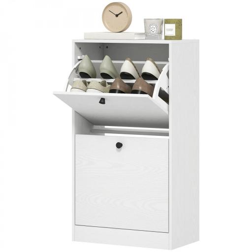 Zapatero con 2 Cajones Abatibles Estantes Ajustables para Pasillos y Espacios Pequeños 47x26x85 cm Blanco Veteado [9]