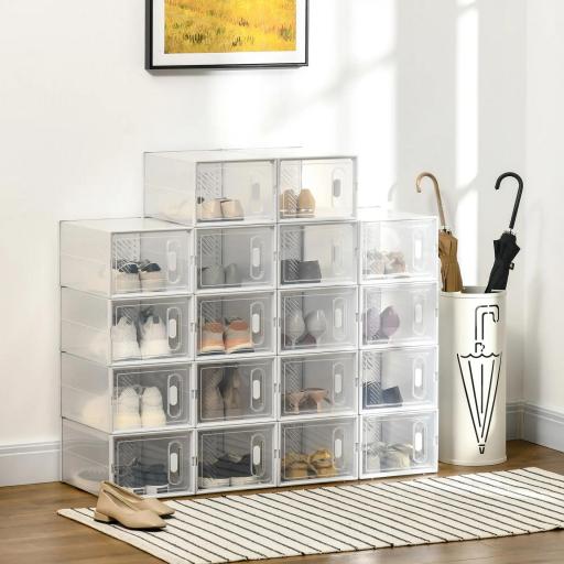 Organizador de Zapatos Modular Estantería Modulable con 18 Cubos Puertas Magnéticas 25x35x19 cm Transparente