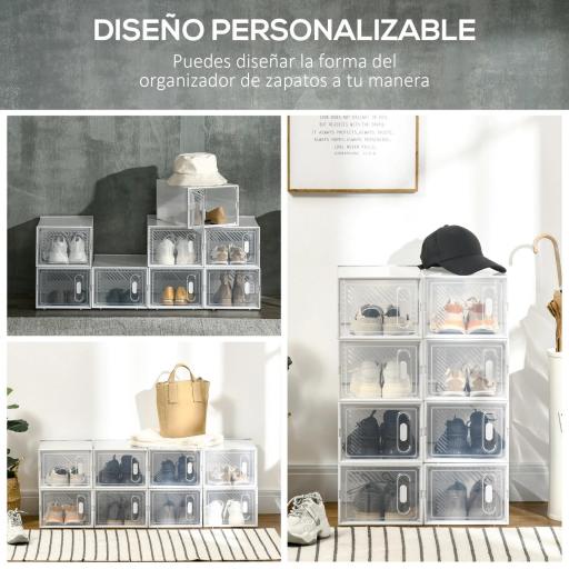 Organizador de Zapatos Modular Estantería Modulable con 8 Cubos Puertas Magnéticas 25x35x19 cm Transparente [4]