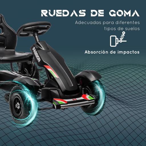 Go Kart a Pedales para Niños con Asiento Ajustable Neumáticos de Goma Freno de Mano Carga 50 kg 121x58x61 cm Negro [3]