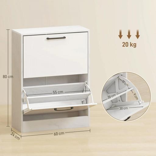 Zapatero Estrecho 2 Puertas de Alto Brillo Estantes Ajustables Diseño Mármol para 8 Pares de Zapatos 60x24x80 cm Blanco [1]