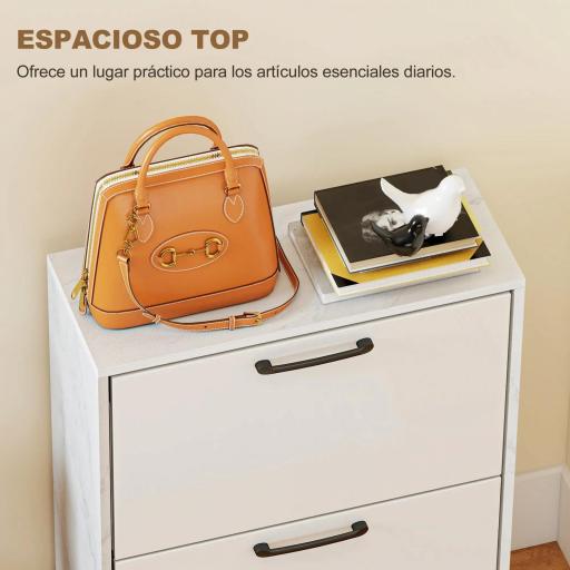 Zapatero Estrecho 2 Puertas de Alto Brillo Estantes Ajustables Diseño Mármol para 8 Pares de Zapatos 60x24x80 cm Blanco [5]