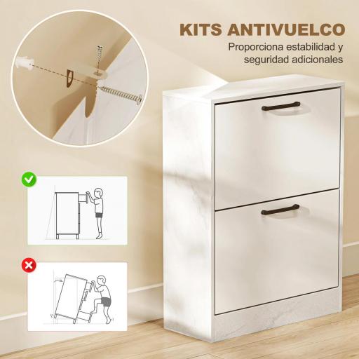 Zapatero Estrecho 2 Puertas de Alto Brillo Estantes Ajustables Diseño Mármol para 8 Pares de Zapatos 60x24x80 cm Blanco [3]