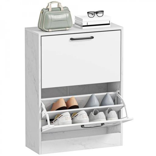 Zapatero Estrecho 2 Puertas de Alto Brillo Estantes Ajustables Diseño Mármol para 8 Pares de Zapatos 60x24x80 cm Blanco [9]