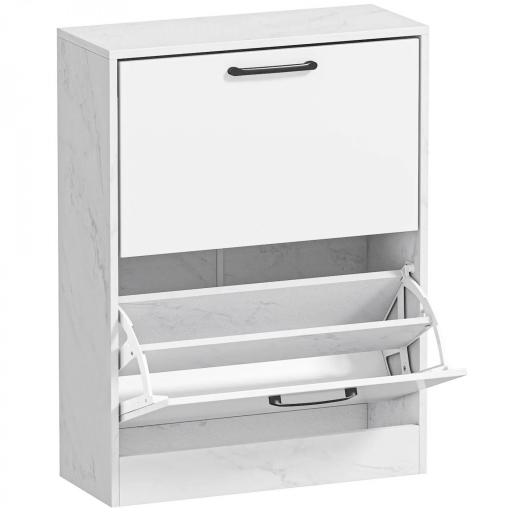 Zapatero Estrecho 2 Puertas de Alto Brillo Estantes Ajustables Diseño Mármol para 8 Pares de Zapatos 60x24x80 cm Blanco [8]