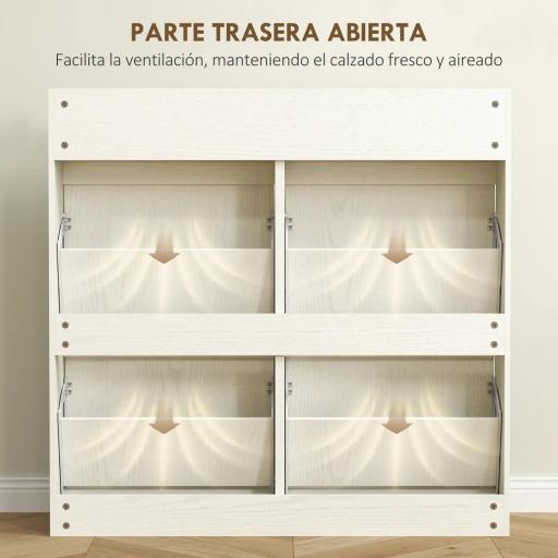 Zapatero Estrecho con 2 Cajones 4 Compartimentos Abatibles y Encimera 98x19,2x95,3 cm Blanco Veteado [5]