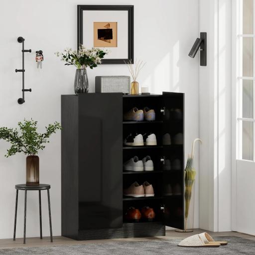 Zapatero Entrada Recibidor con 2 Puertas con Cierre Suave y Estantes Ajustables para 20 Pares de Zapatos Negro Brillo