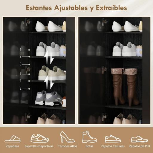Zapatero Entrada Recibidor con 2 Puertas con Cierre Suave y Estantes Ajustables para 20 Pares de Zapatos Negro Brillo [7]