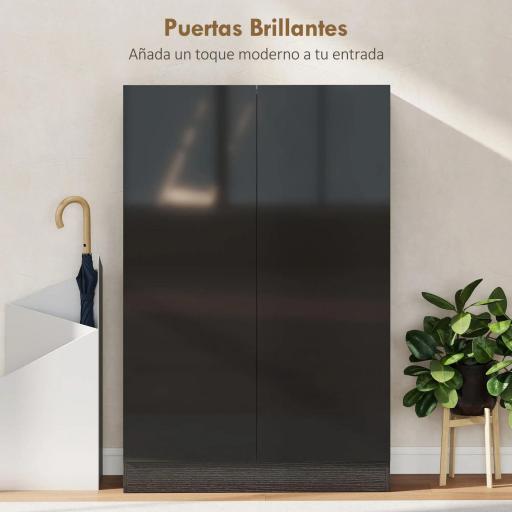 Zapatero Entrada Recibidor con 2 Puertas con Cierre Suave y Estantes Ajustables para 20 Pares de Zapatos Negro Brillo [4]