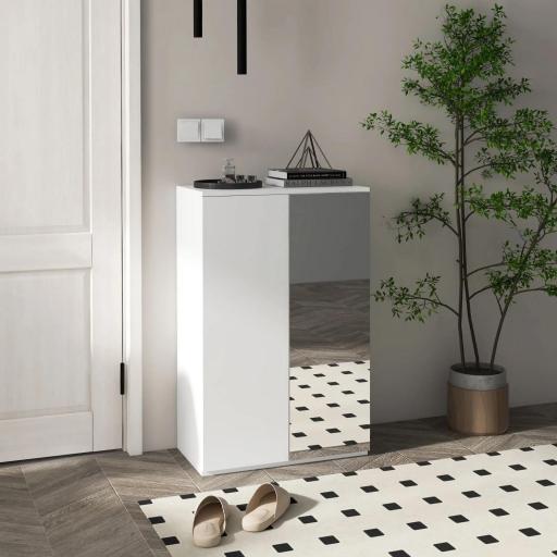 Mueble Zapatero con Espejo para 18 Pares de Zapatos con 5 Estantes Ajustables para Recibidor 60x32x95 cm Blanco