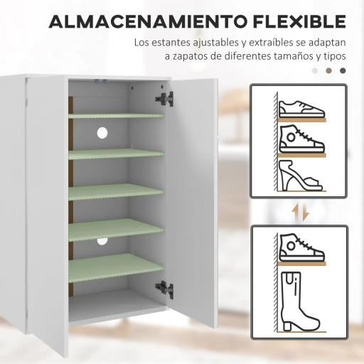 Mueble Zapatero con Espejo para 18 Pares de Zapatos con 5 Estantes Ajustables para Recibidor 60x32x95 cm Blanco [4]