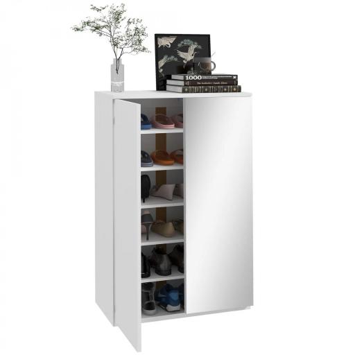 Mueble Zapatero con Espejo para 18 Pares de Zapatos con 5 Estantes Ajustables para Recibidor 60x32x95 cm Blanco [6]