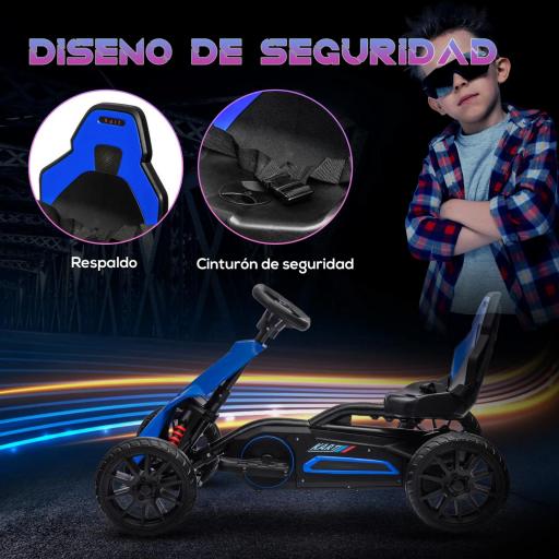Kart Coche Eléctrico Infantil 12V de 3 a 8 Años Velocidad 3-5km/h y Cinturón de Seguridad 100x58x58,5cm Azul [2]