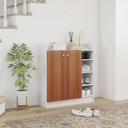 Armario Zapatero Moderno con 2 Puertas Estantes Ajustables para 12 Pares de Zapatos para Pasillo 83x30x90 cm Natural