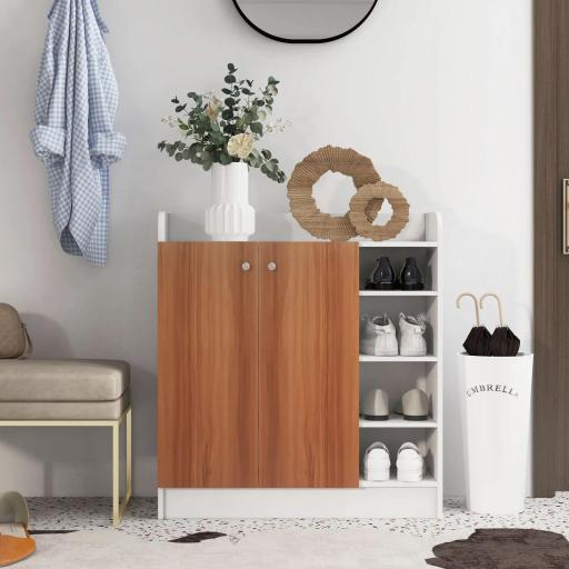 Armario Zapatero Moderno con 2 Puertas Estantes Ajustables para 12 Pares de Zapatos para Pasillo 83x30x90 cm Natural [5]