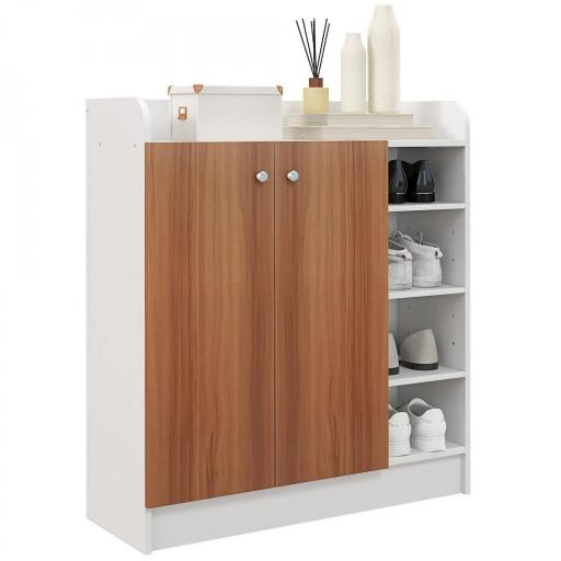 Armario Zapatero Moderno con 2 Puertas Estantes Ajustables para 12 Pares de Zapatos para Pasillo 83x30x90 cm Natural [8]