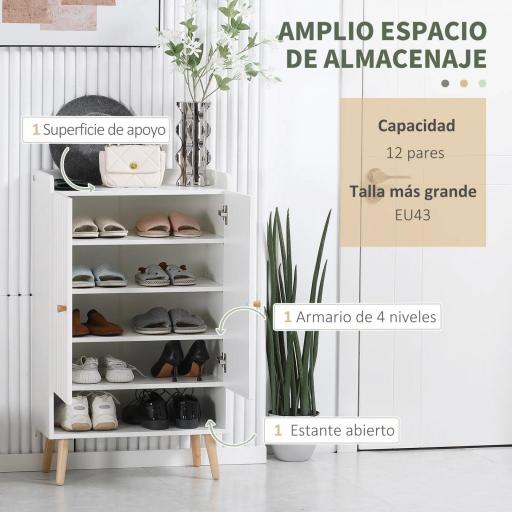 Mueble Zapatero con 2 Puertas Armario de Zapatos para 15 Pares de Zapatos para Pasillo Entrada 60x33x100cm Blanco [3]