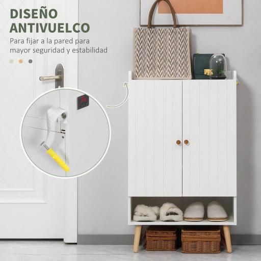 Mueble Zapatero con 2 Puertas Armario de Zapatos para 15 Pares de Zapatos para Pasillo Entrada 60x33x100cm Blanco [2]