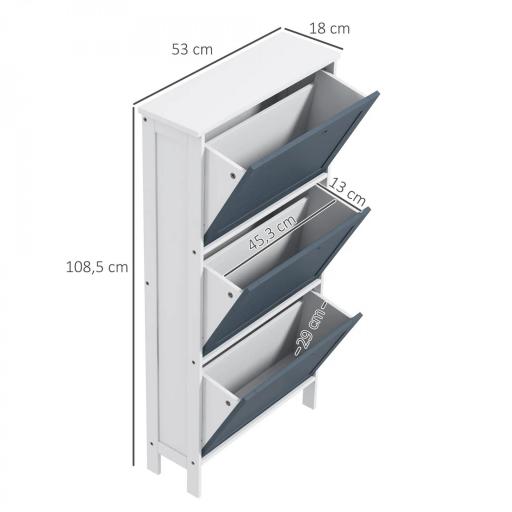 Mueble Zapatero Estrecho Armario Zapatero Alto con 3 Cajones Abatibles para 6 Pares de Zapatos 53x18x108,5 cm Gris [1]