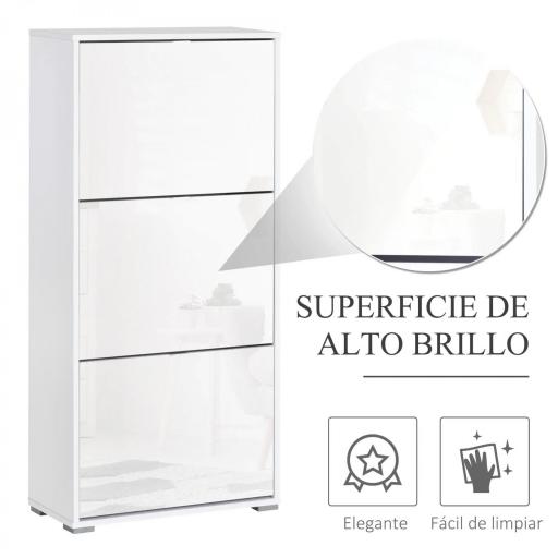 Armario de Zapatos Zapatero Moderno con 3 Cajones Capacidad de 18 Pares de Zapatos para Pasillo 60x26x124 cm Blanco [3]