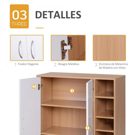 Armario Gabinete Consola Armario Bajo Mueble Organizador de Almacenaje Multiusos de Cocina Comedor Salón Baño con Puertas y Estantes Ajustables 80x32x91 cm [4]