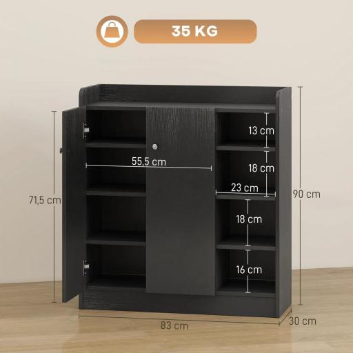 Mueble Zapatero de 2 Puertas Zapatero Estrecho con Estantes Ajustables para 12 Pares de Zapatos 83x30x90 cm Negro [1]