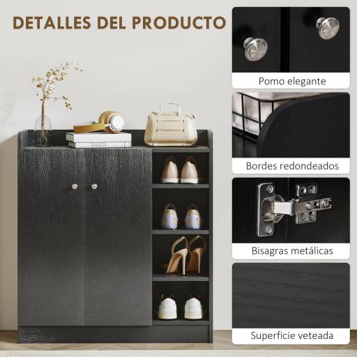 Mueble Zapatero de 2 Puertas Zapatero Estrecho con Estantes Ajustables para 12 Pares de Zapatos 83x30x90 cm Negro [2]