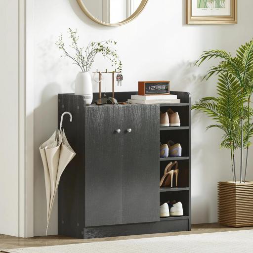 Mueble Zapatero de 2 Puertas Zapatero Estrecho con Estantes Ajustables para 12 Pares de Zapatos 83x30x90 cm Negro [7]