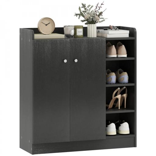 Mueble Zapatero de 2 Puertas Zapatero Estrecho con Estantes Ajustables para 12 Pares de Zapatos 83x30x90 cm Negro [10]